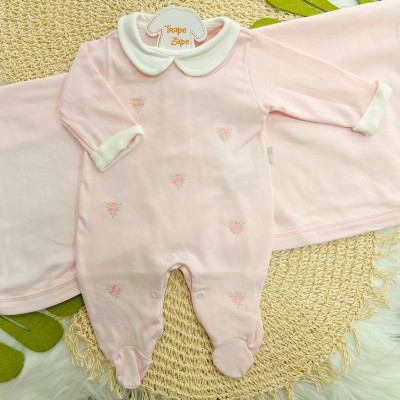 Saída de Maternidade Malha Suedine (100% Algodão) - Rosa Três Flores